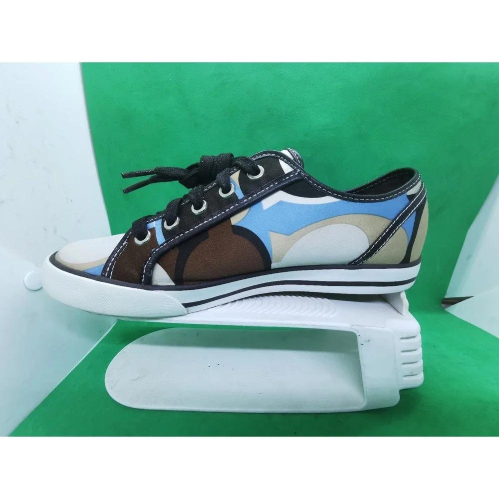 Coach Dalia Signature Canvas Sneakers Women Size 8.5M Brown Blue Cream Shoes
